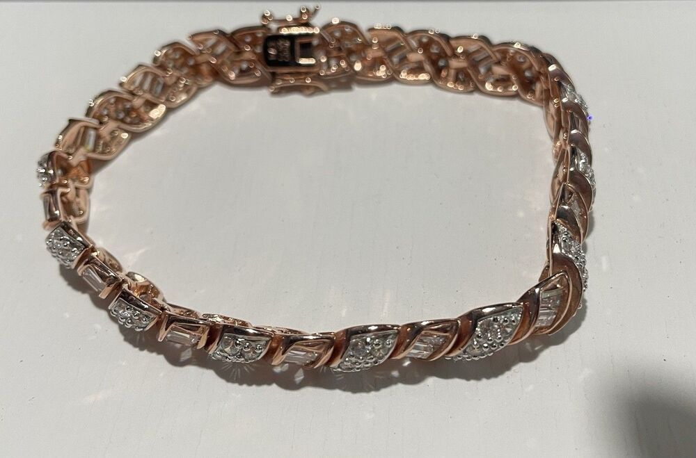 HSN Absolute Rose Gold Plated Sterling Round & Baguette CZ San Marco 7" Bracelet